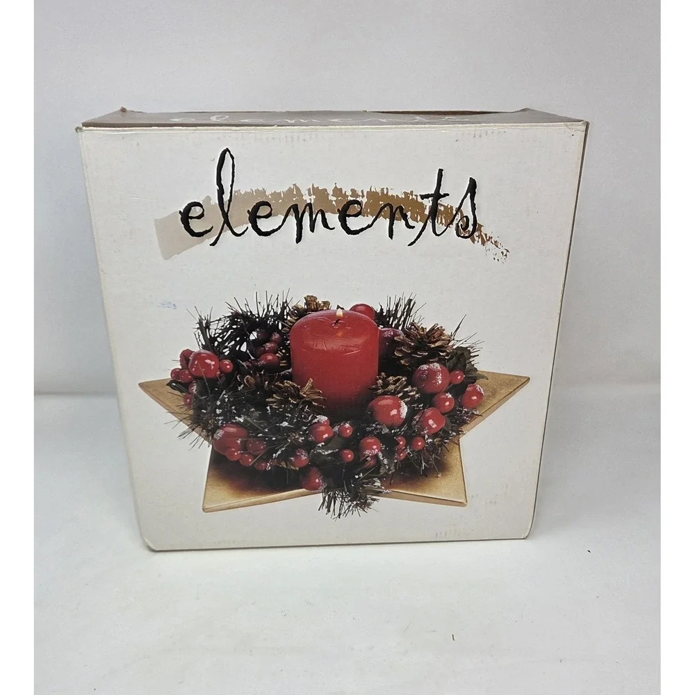 Elements Gold Star Tray Berry Pinecone Wreath Candle Ring Centerpiece No Candle
